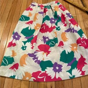 VTG Floral Multicolor Ramie Women's Skirt Zip Back